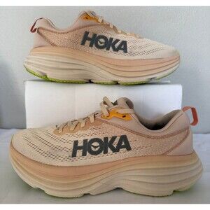 Hoka One One Bondi 8 Wide Women's 9.5D  Running Shoes Cream/Vanilla